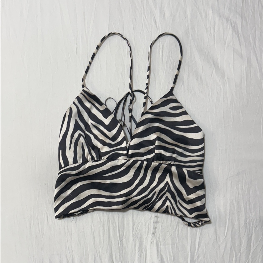 Zara Black and White Zebra Print Crop Top